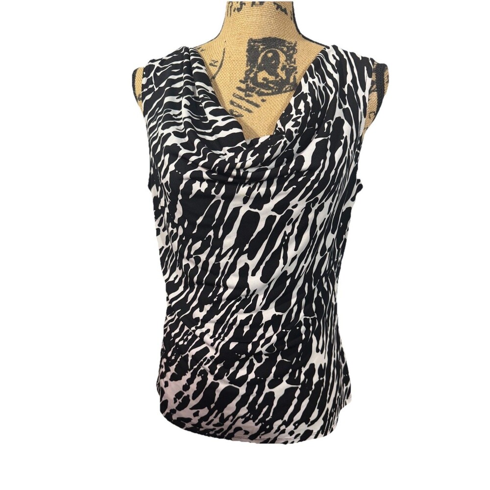 Tahari Arthur Levine Medium Black White Sleeveless Blouse